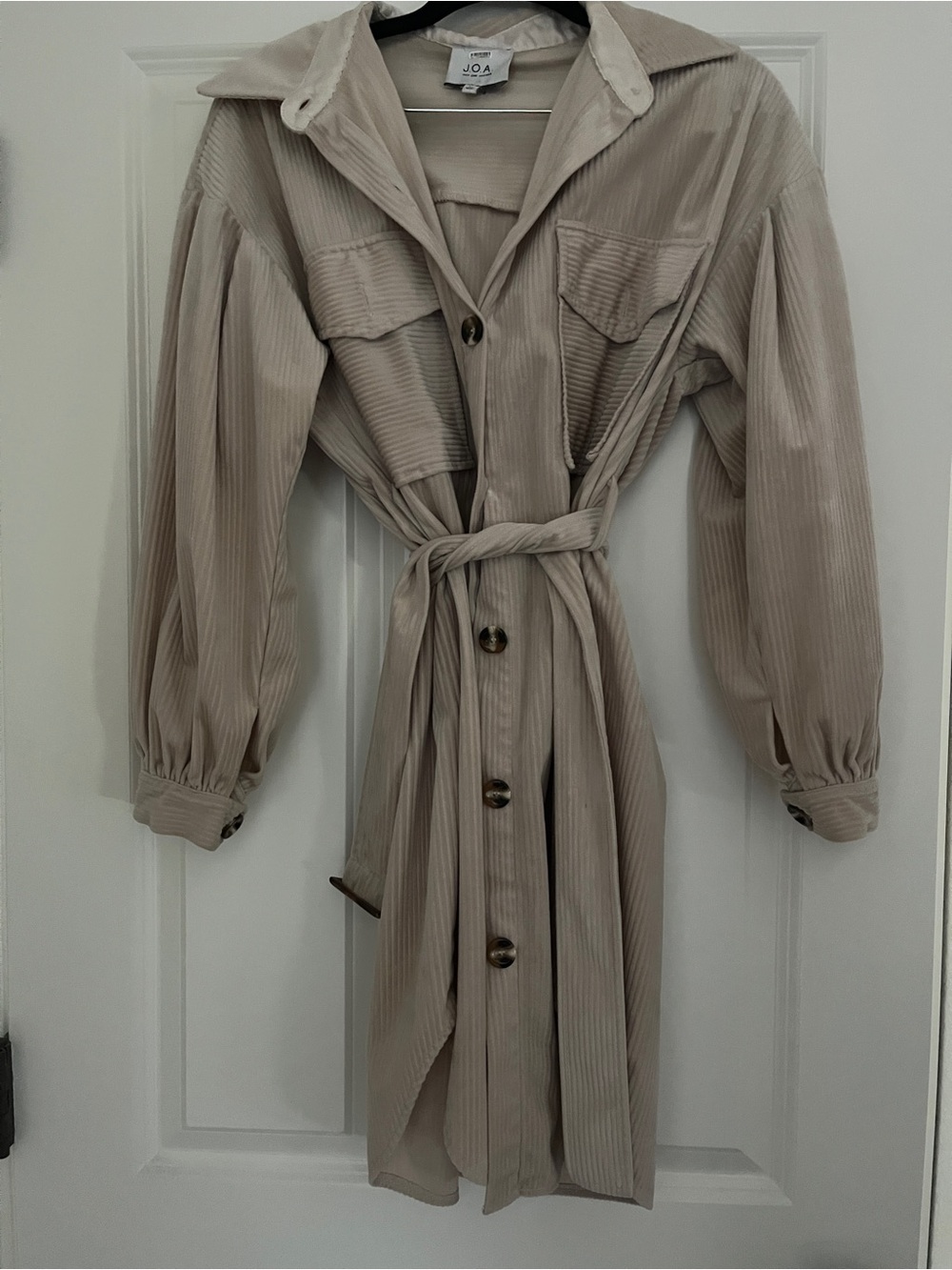 J.O.A. Beige Corduroy Belted Trench Dress